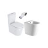 Combo Inodoro Completo Redondo | Blanco Brillo | Fondo Reducido Con Cisterna Y Bidet A Suelo | Adosado A Pared Con Salida Dual