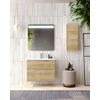 Mueble De Baño Suspendido Con Lavabo Cerámico | 2 Cajones Con Cierre Amortiguado Y Organizador | 80 Cm - Roble Natural Perfil Cromo Brillo