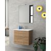 Comet Mueble De Baño Suspendido Fondo Reducido | 2 Cajones Con Cierre Amortiguado Y Lavabo Cerámico | 80 Cm - Roble Natural Perfil Cromo Brillo