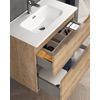 Comet Mueble De Baño Suspendido Fondo Reducido | 2 Cajones Con Cierre Amortiguado Y Lavabo Cerámico | 80 Cm - Roble Natural Perfil Cromo Brillo