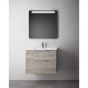 Mueble De Baño Suspendido Con Lavabo Cerámico | 2 Cajones Con Cierre Amortiguado Y Organizador | 70 Cm - Pino Gris Tirador Cromo Brillo