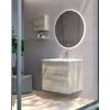 Mueble De Baño Suspendido Con Lavabo Cerámico | 2 Cajones Con Cierre Amortiguado Y Organizador | 70 Cm - Pino Gris Tirador Cromo Brillo