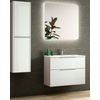 Mueble De Baño Suspendido Fondo Reducido | 2 Cajones Con Cierre Amortiguado Y Lavabo Cerámico | 70 Cm - Blanco Brillo - Tirador Cromo Brillo