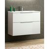 Mueble De Baño Suspendido Fondo Reducido | 2 Cajones Con Cierre Amortiguado Y Lavabo Cerámico | 70 Cm - Blanco Brillo - Tirador Cromo Brillo