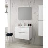 Mueble De Baño Suspendido Fondo Reducido | 2 Cajones Con Cierre Amortiguado Y Lavabo Cerámico | 70 Cm - Blanco Brillo - Tirador Cromo Brillo