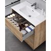 Mueble De Baño Al Suelo Con Lavabo Cerámico | 3 Cajones Con Cierre Amortiguado Y Organizador | 70 Cm Roble Natural - Tirador Cromo Brillo