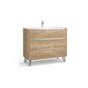 Mueble De Baño Al Suelo Con Lavabo Cerámico | 3 Cajones Con Cierre Amortiguado Y Organizador | 80 Cm Roble Natural - Tirador Cromo Brillo