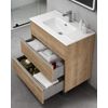 Mueble De Baño Al Suelo Con Lavabo Cerámico | 3 Cajones Con Cierre Amortiguado Y Organizador | 80 Cm Roble Natural - Tirador Cromo Brillo