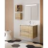 Mueble De Baño Suspendido Con Lavabo Cerámico | 2 Cajones Y Puerta Lateral Con Cierre Amortiguado Y Organizador | 80 Cm Roble Natural - Tirador Cromo Brillo