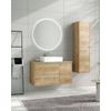 Mueble De Baño Suspendido Con Lavabo Cerámico | 2 Cajones Y Puerta Lateral Con Cierre Amortiguado Y Organizador | 80 Cm Roble Natural - Tirador Cromo Brillo