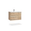 Mueble De Baño Suspendido Con Lavabo Cerámico | 2 Cajones Y Puerta Lateral Con Cierre Amortiguado Y Organizador | 80 Cm Roble Natural - Tirador Cromo Brillo