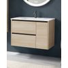 Mueble De Baño Suspendido Con Lavabo Cerámico | 2 Cajones Y Puerta Lateral Con Cierre Amortiguado Y Organizador | 80 Cm Roble Natural - Tirador Negro