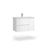 Mueble De Baño Suspendido Con Lavabo Cerámico | 2 Cajones Y Puerta Lateral Con Cierre Amortiguado Y Organizador | 70 Cm Blanco Brillo - Tirador Cromo Brillo