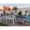 Conjunto Muebles Jardín Santorini Gris  1 Sofa Chaise Longue, 2 Mesas Y 1 Puf