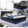 Cama Canapé De Matrimonio | Cama Doble Con Cabecero Y Canapé Con Led | Con Somier De Lamas | Negro Mate | Materiales Madera Y Polipiel |  Modelo Nitas | Para Colchón 150x190