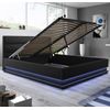 Cama Canapé De Matrimonio | Cama Doble Con Cabecero Y Canapé Con Led | Con Somier De Lamas | Negro Mate | Materiales Madera Y Polipiel |  Modelo Nitas | Para Colchón 150x190