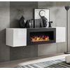 Mueble Tv Con Chimenea | Mueble De Televisión | Colgante | Mueble De Salón | 2 Puertas | 160x40x40cm | Modelo Krista Lumbre | Blanco Acabado En Brillo