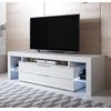 Mueble Tv 2 Cajones 2 Estantes – Blanco Acabado En Brillo Led 16 Colores – 160 X 53 X 35cm – Selma