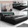 Cama Canapé De Matrimonio Con Colchón | Cama Doble Con Cabecero Y Canapé Con Led | Con Somier De Lamas | Negro Mate | Materiales Madera Y Polipiel |  Modelo Rodas | 180x200