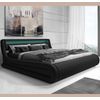 Cama Canapé De Matrimonio Con Colchón | Cama Doble Con Cabecero Y Canapé Con Led | Con Somier De Lamas | Negro Mate | Materiales Madera Y Polipiel |  Modelo Rodas | 180x200