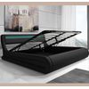 Cama Canapé De Matrimonio Con Colchón | Cama Doble Con Cabecero Y Canapé Con Led | Con Somier De Lamas | Negro Mate | Materiales Madera Y Polipiel |  Modelo Rodas | 180x200