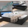 Cama Canapé De Matrimonio Con Colchón | Cama Doble Con Cabecero Y Canapé Con Led Y Con Subwoofer | Con Somier De Lamas | Negro Mate | Materiales Madera Y Polipiel |  Modelo Bahia | 150x190