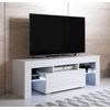 Mueble Tv 1 Cajón 2 Estantes - Blanco Acabado En Brillo Led 16 Colores - 130 X 45 X 35cm - Elio