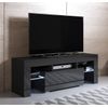 Mueble Tv Con Led | Mueble De Televisión | Mueble De Salón | 1 Cajón | 130x45x35cm | Modelo Elio  | Negro Acabado En Brillo