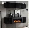 Conjunto Muebles Con Chimenea  – Negro Acabado En Brillo  – 160cm – Krista 1b