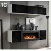 Mueble De Salón Con Chimenea | Composición De Salón Tv | Mueble Tv | Conjunto De Salón | Ancho 160cm | Modelo Krista 1a | Blanco Con Negro Acabado En Brillo