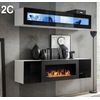 Conjunto Muebles Con Chimenea  – Blanco Y Negro Acabado En Brillo Led – 160cm – Krista 2c