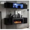 Mueble De Salón Con Chimenea Con Led | Composición De Salón Tv | Mueble Tv | Conjunto De Salón | Ancho 160cm | Modelo Krista 3a | Negro Acabado En Brillo