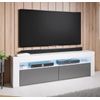 Mueble Tv 2 Puertas – Blanco Y Gris Acabado En Brillo Led 16 Colores – 140 X 50,5 X 35cm – Aker