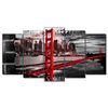 Cuadros Modernos | Lienzo Decorativo | Eeuu Golden Gate Blanco Negro Rojo | 5 Piezas 150x80cm - Dekoarte