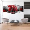 Cuadros Modernos | Lienzo Decorativo | Naturalez Blanco Y Negro Con Árboles Rojos | 5 Piezas 200x100cm Xxl - Dekoarte