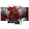 Cuadros Modernos Impresión De Imagen Artística | Lienzo Decorativo | Paisaje Blanco Y Negro, Árboles Rojos | 4 Piezas 120x85cm - Dekoarte