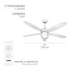 Ventilador Techo Ø 124 Cm. 70 Watt. Con Luz Y Mando A Distancia 5 Aspas Y 3 Velocidades. Con Temporizador