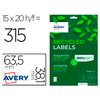 Etiqueta Adhesiva Avery Blanca Permanente Reciclada 100% Para Impresora Laser 63,5x38,1 Mm Caja De 315