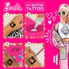 Barbie - Set De Tatuajes Infantiles Temporales. Incluye Purpurina De Colores Y Gemas Adhesivas Para Decorar