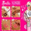 Barbie - Set De Tatuajes Infantiles Temporales. Incluye Purpurina De Colores Y Gemas Adhesivas Para Decorar