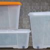 Caja Multiusos De Plástico Con Fondo Transparente Y La Tapa Naranja L565x390xh180 Mm.