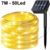 Tira De Luces Led Solares Impermeables Con Manguera De Luz Con Panel Solar. (7 Metros - 50 Led, Blanco Calido)