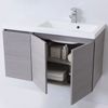 Mueble De Baño Suspendido 90cm Gris 3 Puertas, Lavabo Con Lavabo A La Derecha, Espejo Con Armario A La Izquierda | Manhattan