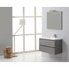 Mueble De Baño Suspendido 90cm Gris, 2 Cajones, Lavabo Con Cuenco Descentrado A La Derecha | Manhattan