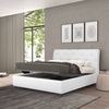 Cama Con Almacenaje Talamo Italia Strauss Cuadrado Y Medio, Made In Italy, Estructura Acolchada En Ecopiel, Apto Para Colchón De 120x190 Cm, Blanco