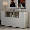 Aparador Moderno Blanco, 3 Puertas Batientes, Con Compartimentos Abiertos, Salón Buffet Con 3 Puertas Batientes, Mueble Para Tv, 150 X 76 X 41 Cm, Color Blanco Y Roble