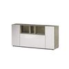 Aparador Moderno Blanco, 3 Puertas Batientes, Con Compartimentos Abiertos, Salón Buffet Con 3 Puertas Batientes, Mueble Para Tv, 150 X 76 X 41 Cm, Color Blanco Y Roble