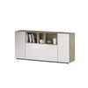 Aparador Moderno Blanco, 3 Puertas Batientes, Con Compartimentos Abiertos, Salón Buffet Con 3 Puertas Batientes, Mueble Para Tv, 150 X 76 X 41 Cm, Color Blanco Y Roble