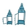 Juego De Farolillos Portavelas Azul Metal Pvc 39x14,5x14,5 Rebecca Mobili