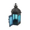 Ethnic Lantern Vidrio Metal Azul Negro Interno Externo 32x16x14 Rebecca Mobili